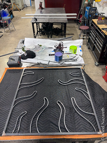 The completed frame with all of the tentacles welded into place